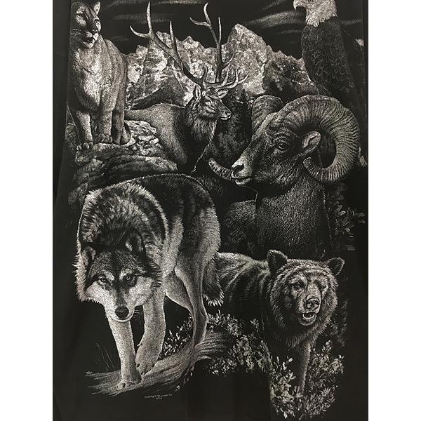 古着 90s USA製 モノクロ アニマル リアル グラフィック モックネック  