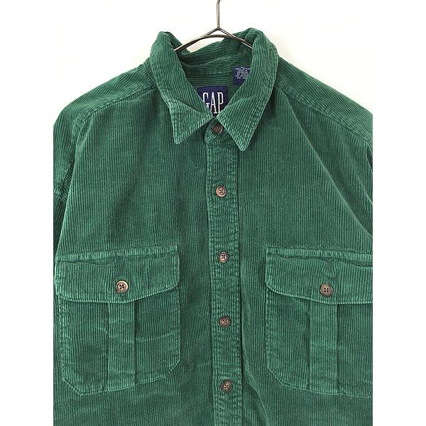 古着 90s GAP 無地 ソリッド 太畝 コーデュロイ シャツ 緑 XL 古着 90s GAP 無地 ソリッド 太畝 コーデュロイ シャツ 緑 XL