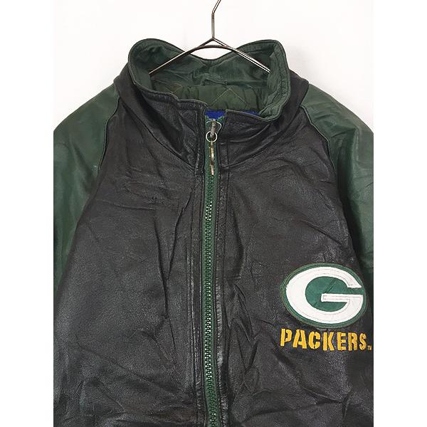 希少✨90s NFL GREEN BAY PACKERS 本革　レザージャケット Vtg 90s NFL Kids Youth 14 16 Green Bay Packers Football