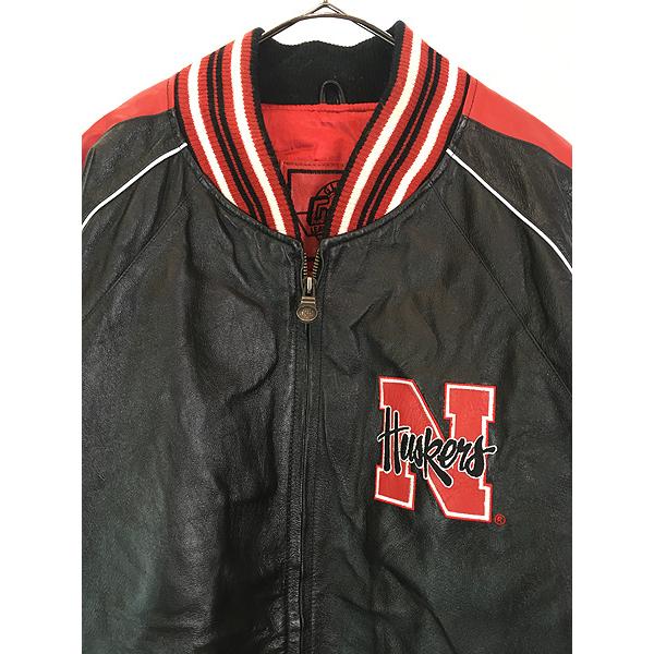 古着 90s Nebraska Huskers ハスカーズ 本革 オールレザー スタジャン