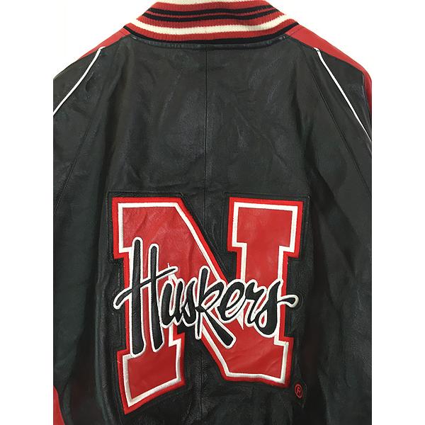 ※K※【美品】古着 90s USA製 CHRYSLER 本革 スタジャン 古着 90s USA製 GAME パデッド 本革 レザー袖 メルトン ウール