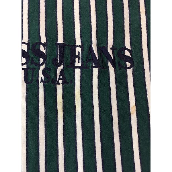 古着 90s USA製 GUESS 刺しゅう ストライプ 長袖 Tシャツ ロンT XL