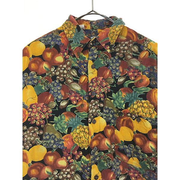 古着 90s Aquascutum 果物 フルーツ アート 総柄 コットン シャツ 半袖 M 古着 90s Aquascutum 果物 フルーツ アート 総柄 コットン シャツ 半袖