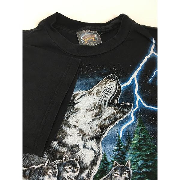 古着 90s USA THUNDER 豪華 ウルフ ブルー サンダー Tシャツ L : 古着