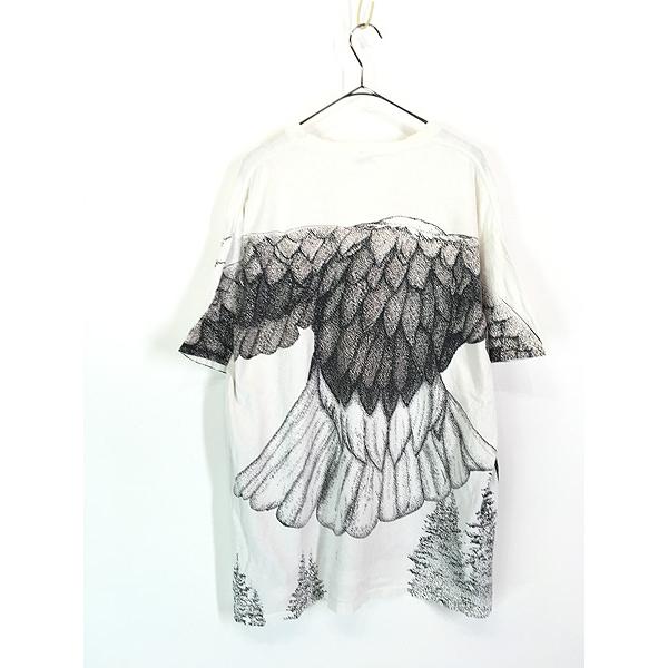 古着 90s USA製 豪華 イーグル アニマル オールオーバー Tシャツ XL