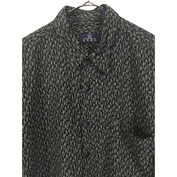 古着 90s ENRO リーフ ストライプ 総柄 100% レーヨン シャツ XL