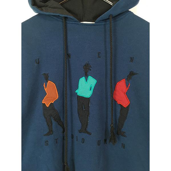 90s STUDIO ONE パーカー L 古着 90s UMEN STUDIO シルエット パッチ ワイドシルエット スウェット