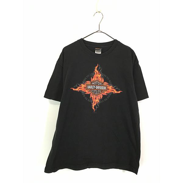 古着 00s USA製 HARLEY DAVIDSON ファイヤー バー&シールド Tシャツ L