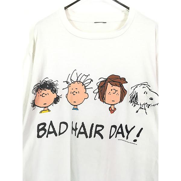 古着 90s Snoopy スヌーピー 「BAD HAIR DAY!」 マルチ キャラクター T 