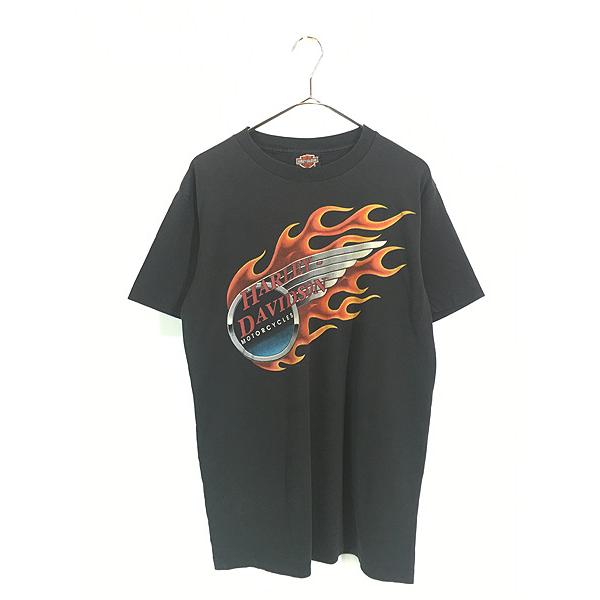 90’s USA製 Harley-Davidson ファイヤー Tシャツ L 古着 90s USA製 HARLEY DAVIDSON ファイヤー ロゴ ウィング T