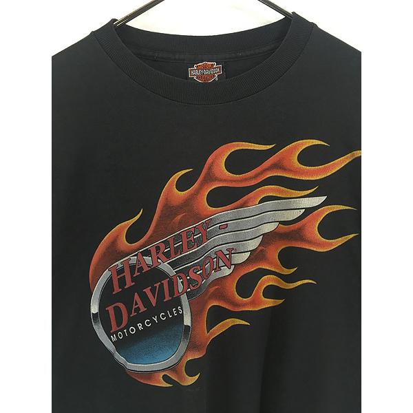 90’s USA製 Harley-Davidson ファイヤー Tシャツ L 古着 90s USA製 HARLEY DAVIDSON ファイヤー ロゴ ウィング T