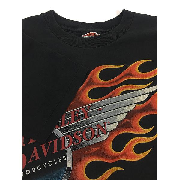 90’s USA製 Harley-Davidson ファイヤー Tシャツ L 古着 00s USA製 HARLEY DAVIDSON ファイヤー ウルフ オオカミ T