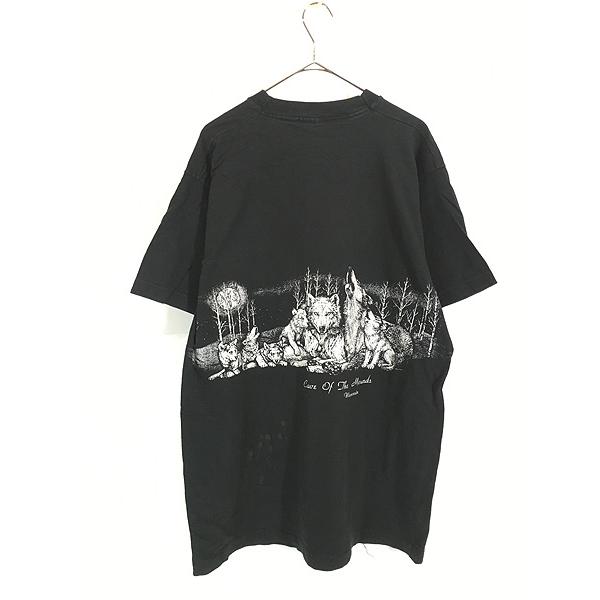 古着 90s USA製 オオカミ ウルフ モノクロ アニマル Tシャツ XL : 古着 