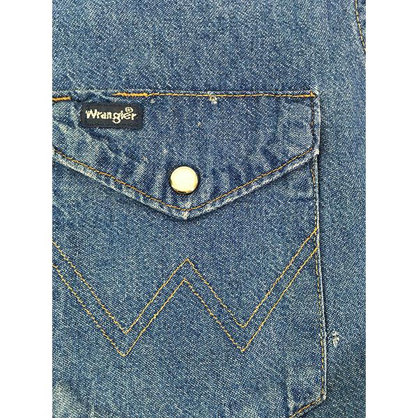 古着 80s USA製 Wrangler 70127MW ブルー デニム ウエスタン シャツ 16