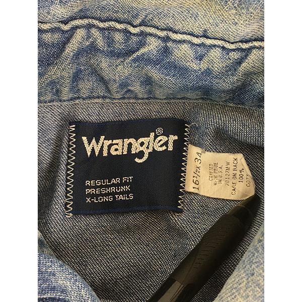 古着 80s USA製 Wrangler 70127MW ブルー デニム ウエスタン シャツ 16