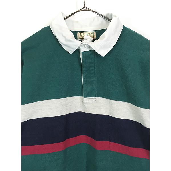 古着 80s USA製 LL Bean マルチ ボーダー コットン ラガー ラグビー