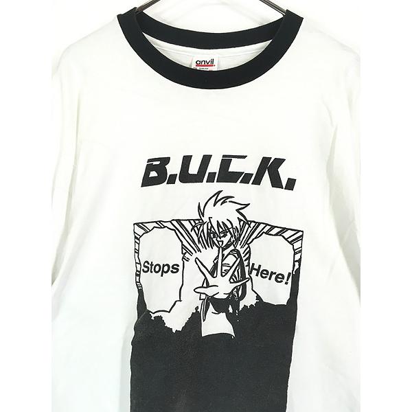 古着 90s USA製 B.U.C.K. コミック キャラクター リンガー Tシャツ XL