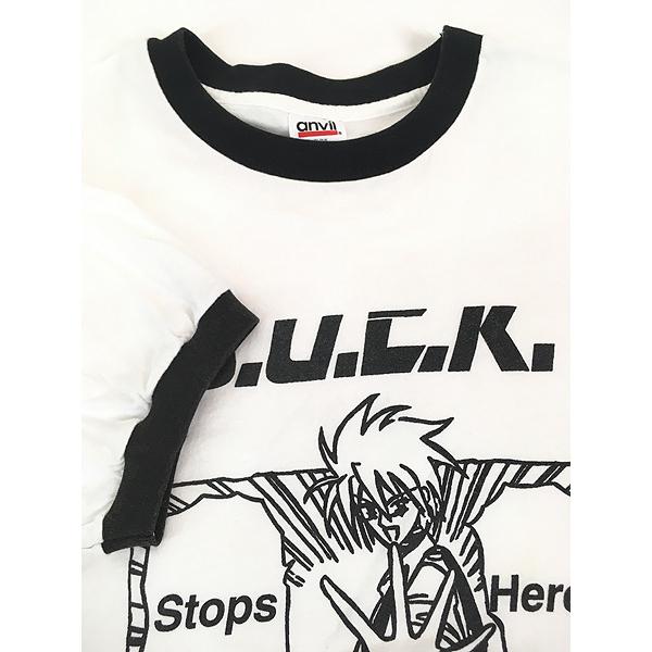 古着 90s USA製 B.U.C.K. コミック キャラクター リンガー Tシャツ XL