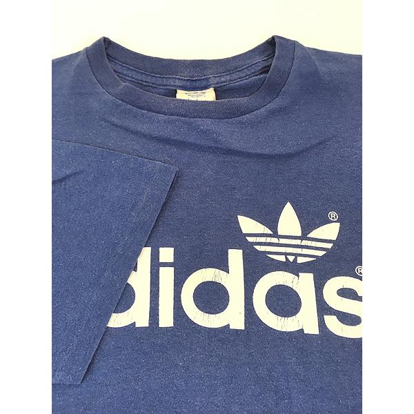 古着 80s adidas BIG ロゴ ソリッド 両面 Tシャツ 紺 XL : 古着屋