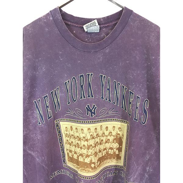 古着 90s USA製 MLB NY Yankees ヤンキース フォト ケミカル ブリーチ