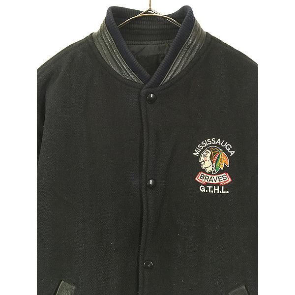 古着 90s Mississauga Braves ホッケー 刺しゅう 本革 レザー