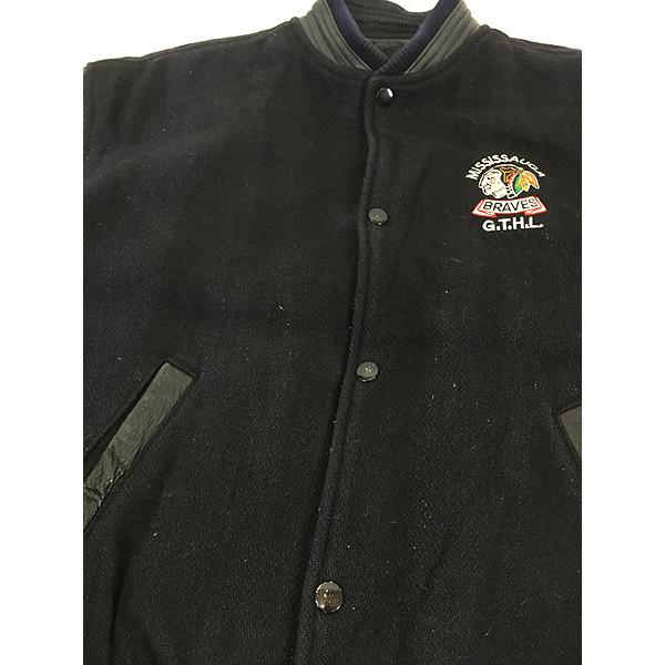 古着 90s Mississauga Braves ホッケー 刺しゅう 本革 レザー