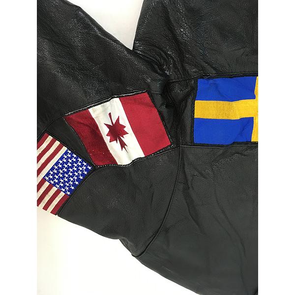 古着 90s Wilsons 万国旗 フラッグ パッチ 本革 オール レザー 襟付き