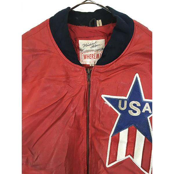 古着 90s Michael Hoban USA 星条旗 イーグル 本革 オール レザー