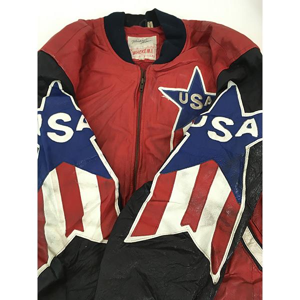 古着 90s Michael Hoban USA 星条旗 イーグル 本革 オール レザー