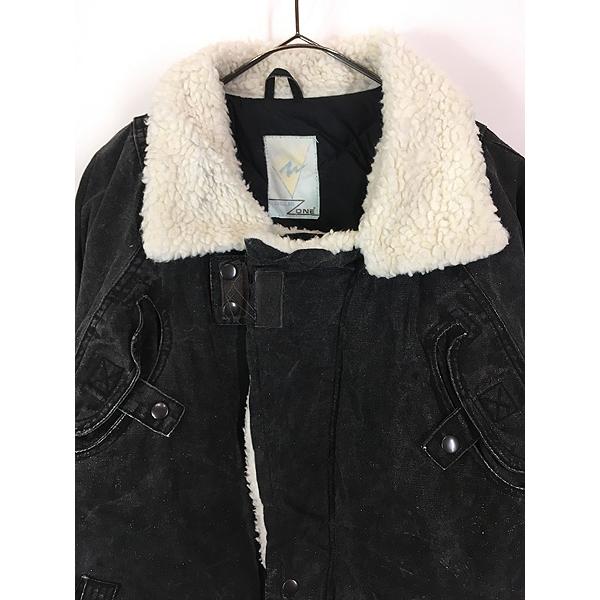 古着 90s BLUE ZONE ブラック コットンキャンバス ボア ダウン