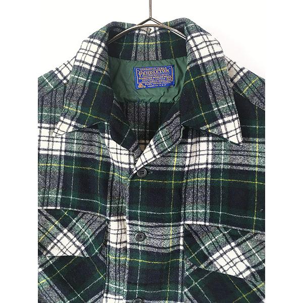 古着 70s USA製 Pendleton 好配色 グリーン チェック 開襟 ボックス ウール ボード シャツ M 古着 70s USA製 Pendleton 好配色 グリーン チェック 開襟 ボックス