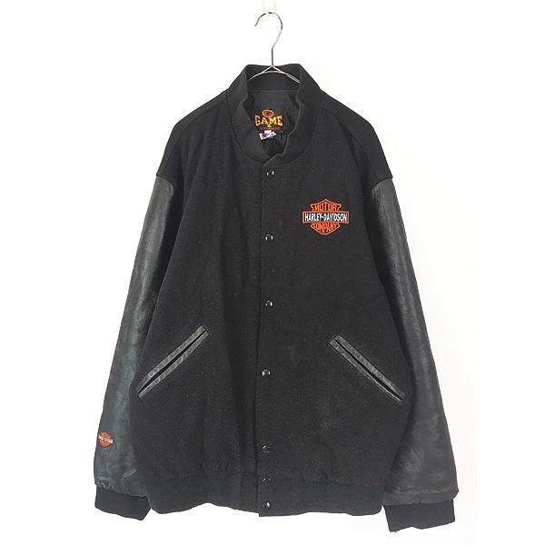 古着 90s USA製 HARLEY DAVIDSON 本革 レザー メルトン ウール
