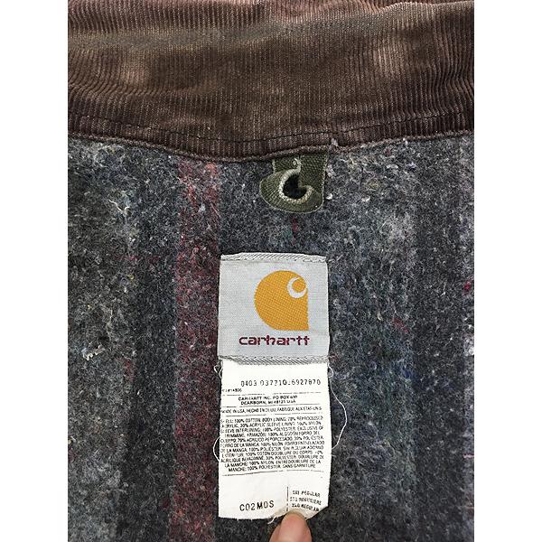 古着 00s USA製 Carhartt 裏地 ストライプ ブランケット MOS モスグリーン ダック ミシガンチョア カバーオール ジャケット XXXL 古着 古着 00s USA製 Carhartt 裏地 ストライプ ブランケット MOS モス
