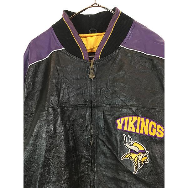 古着 90s NFL Minnesota Vikings バイキングス 本革 オールレザー