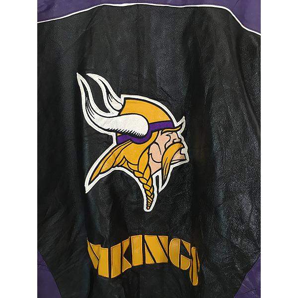 古着 90s NFL Minnesota Vikings バイキングス 本革 オールレザー
