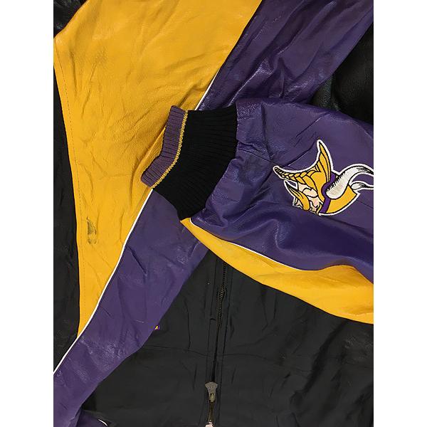 古着 90s NFL Minnesota Vikings バイキングス 本革 オールレザー