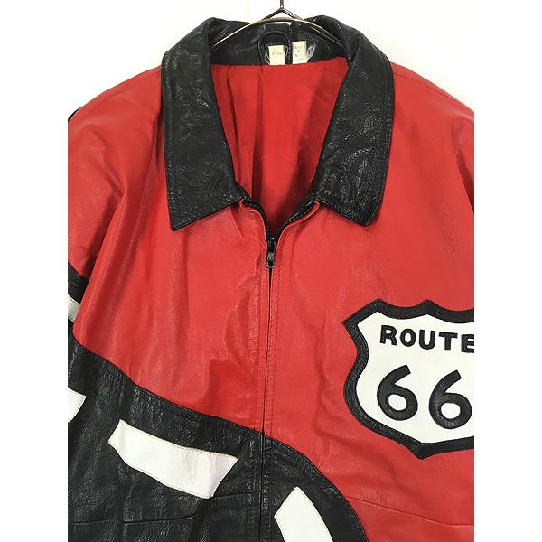 古着 90s ROUTE 66 パッチワーク 本革 オール レザー 襟付き
