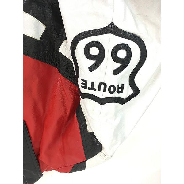 古着 90s ROUTE 66 パッチワーク 本革 オール レザー 襟付き