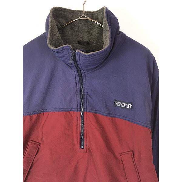 古着 90s LANDS' END フリース ライナー パデッド ハーフジップ プル