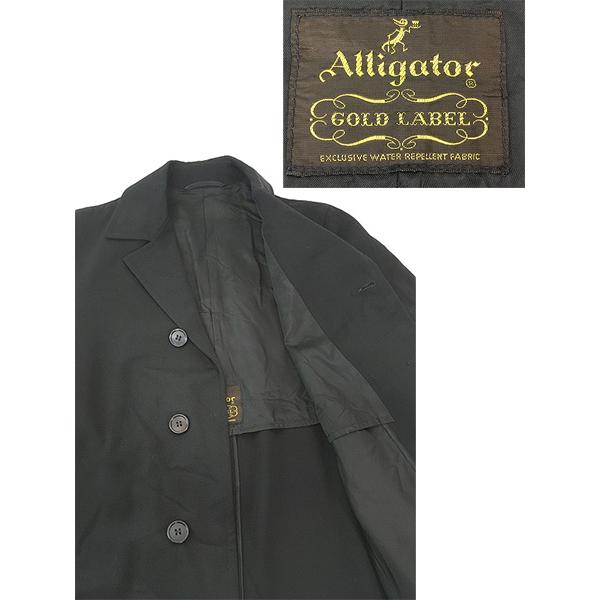50s 60s Alligator ブラック ウールコート 古着 50s Alligator ブラック ギャバジン ウール 比翼 ステンカラー