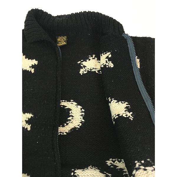 古着 90s エクアドル製 TEJIDOS IMALAYA スター & ムーン ヘビー ウール ハンド ニット ジップ カーディガン XL位 古着 古着 90s エクアドル製 TEJIDOS IMALAYA スター & ムーン ヘビー