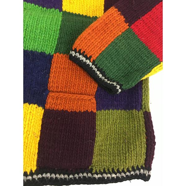 古着 90s エクアドル製 NATIVE AMERICAN カラフル ブロック パッチワーク ハンド ニット ジップ カーディガン L位 古着 古着 90s エクアドル製 NATIVE AMERICAN カラフル ブロック パッチ