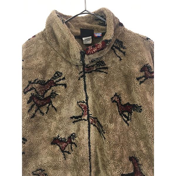 古着 90s USA製 MAZMANIA 馬 ウマ アニマル フリース ジャケット XL  
