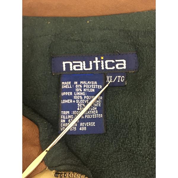 古着 90s Nautica 本革 レザー カラー 比翼 ピーチスキン パデット