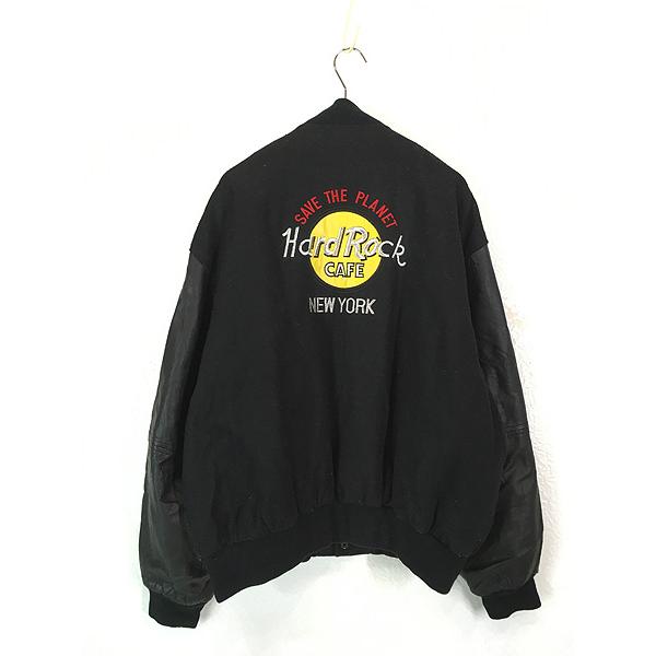 古着 90s Hard Rock Cafe 「NEW YORK」 本革 レザー × ウール ハード 