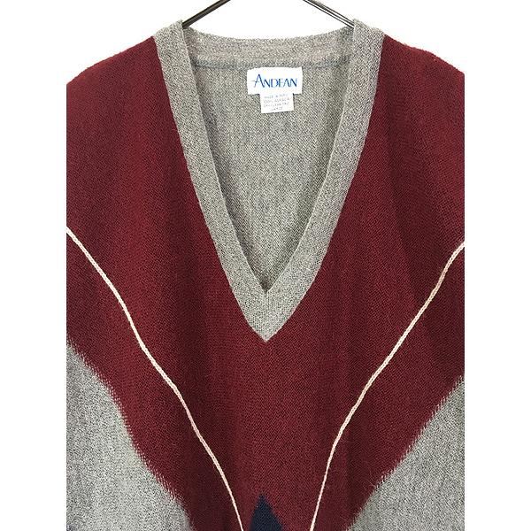 古着 80s ペルー製 ANDEAN 3カラー & チェーンステッチ 豪華 100