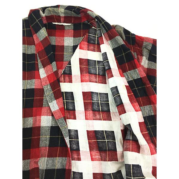 古着 60s Wings レッド チェック ショールカラー フランネル コットン ガウン コート L 古着 60s Wings レッド チェック ショールカラー フランネル コットン