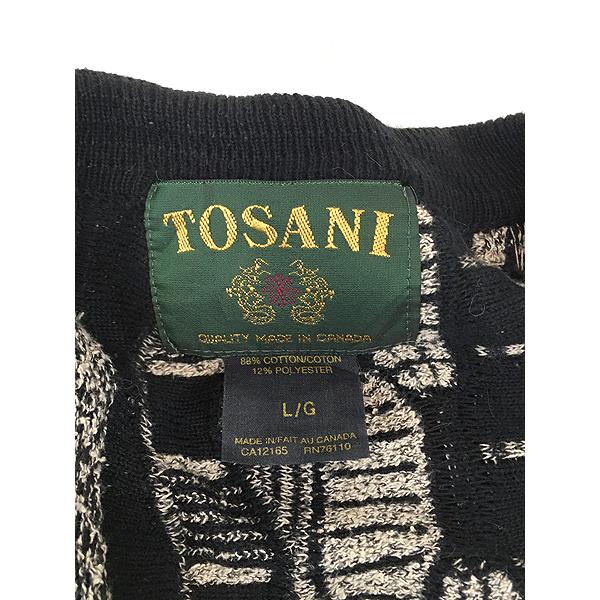 古着 90s 製 TOSANI 3D モノトーン ランダム ストライプ コットン ニット カーディガン L 古着 古着 90s Canada製 TOSANI 3D モノトーン ランダム ストライプ