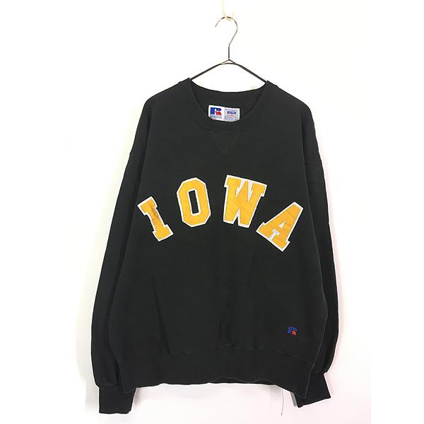古着 90s USA製 Russell High Cotton 「IOWA」 ナイロン パッチ 前V ヘビー スウェット トレーナー L 古着 古着 90s USA製 Russell High Cotton 「IOWA」 ナイロン パッチ 前V