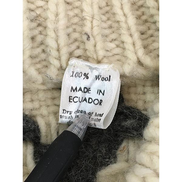 古着 90s エクアドル製 骨格子 ボーン チェック ヘビー ウール ニット